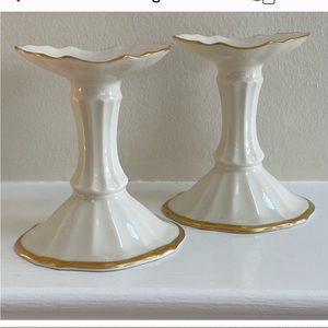 Lenox SINGLE Cream Color Candlestick, 24kt Gold Trim